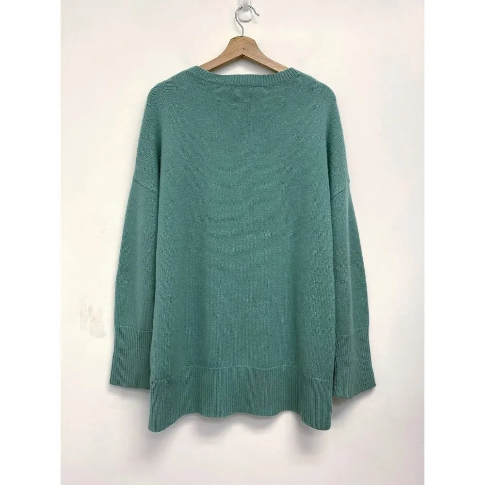Theory Karenia 100% Cashmere Oversized Step Hem Soft Cozy Crew Neck Sweater Med